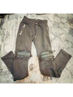 Amiri Black Distressed Jogger Sweatpants with Zipper Pockets